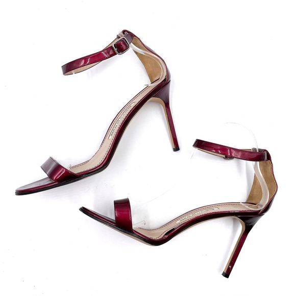 Manolo Blahnik Chaos Sandals Burgundy Patent Leather Heels Stiletto Sz 40 / 10 - Picture 6 of 9